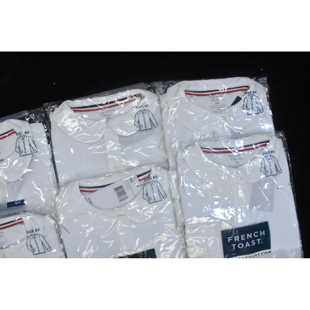 French Toast Plain White Long Sleeve Poplin Blouse Girls Small 6X Lot Of 12